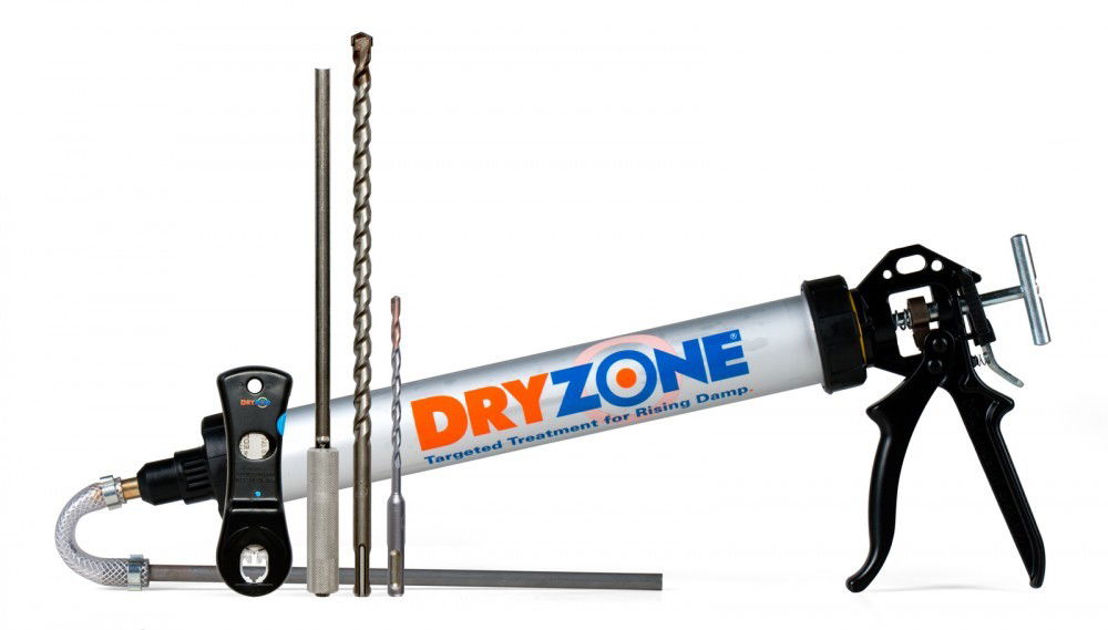 Dryzone gun with the drill, the dryrod cutter and hole clearer.