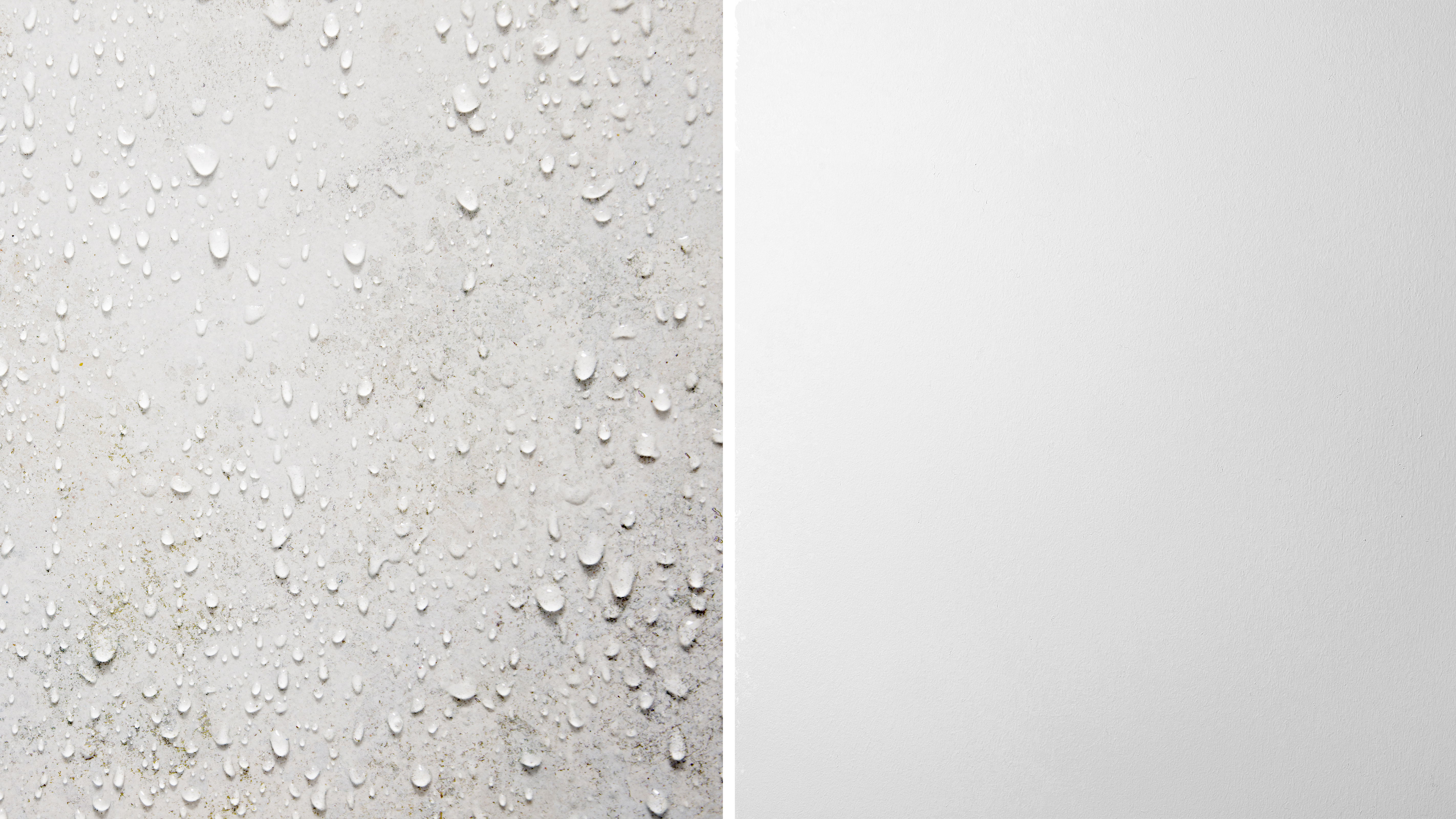 A bathroom. Half of the room suffers from excess condensation while one half remains clear.