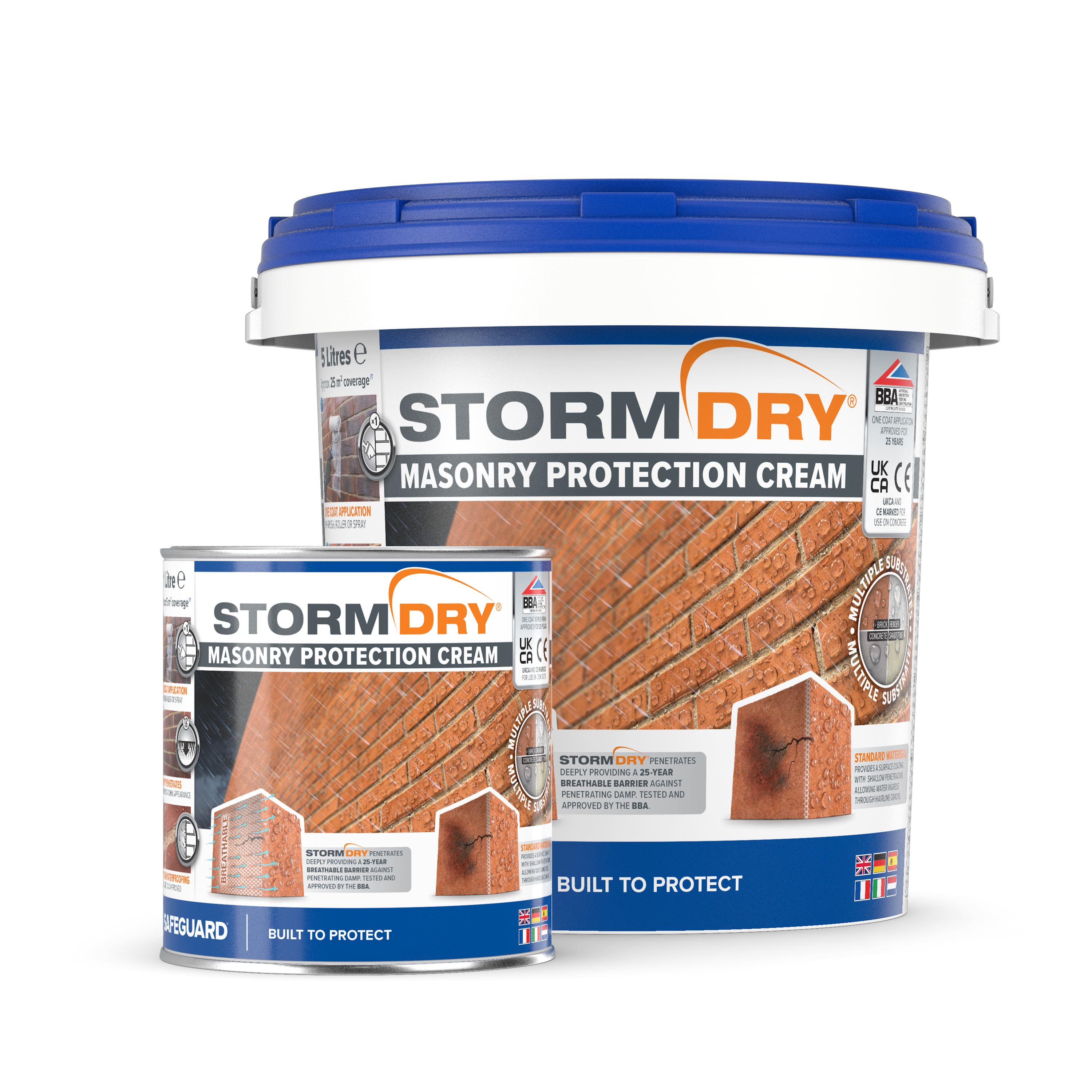Stormdry Masonry Protection Cream in 1 and 3 litre tubs.