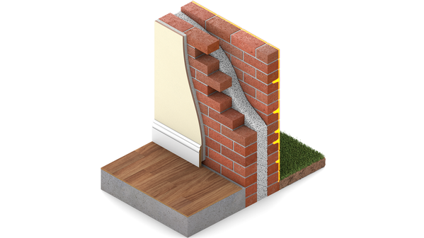 A build-up showing cavity wall insulation.