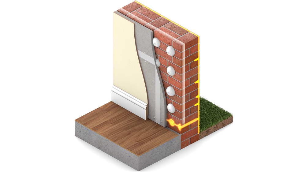 A diagram showing an insulated solid wall build-up.