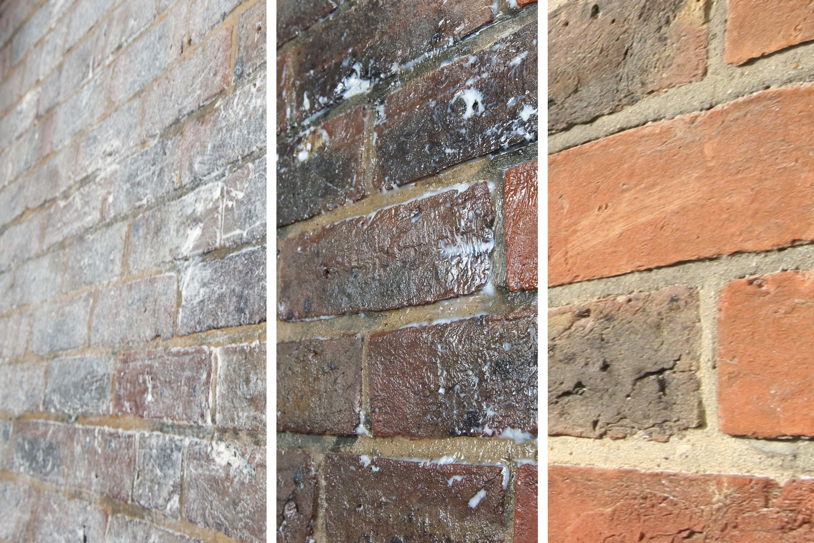 Different stages of Stormdry Masonry Protection Cream soaking in the wall.