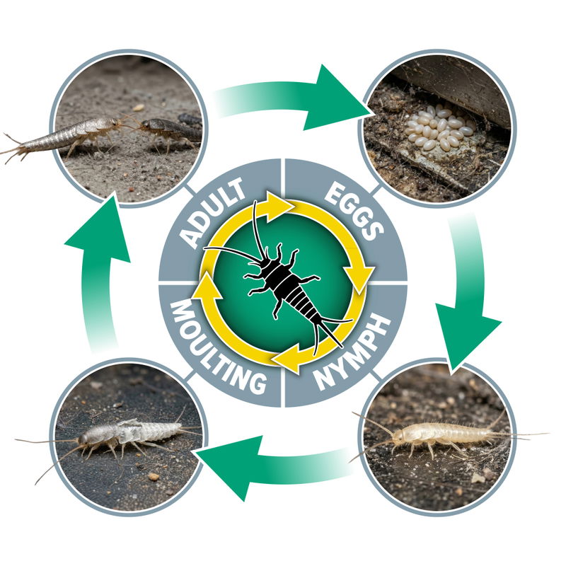 NOPE! Silverfish Life Cycle Infographic (white b/g)