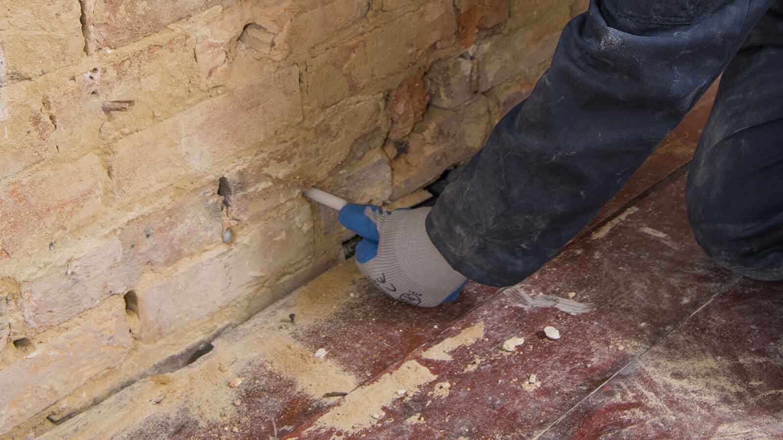 Installation of Dryrod into a wall to stop rising damp.