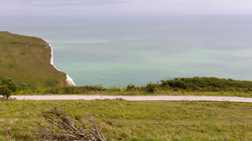The White Cliffs of Dover an sea, looking out from Wanstone battery.