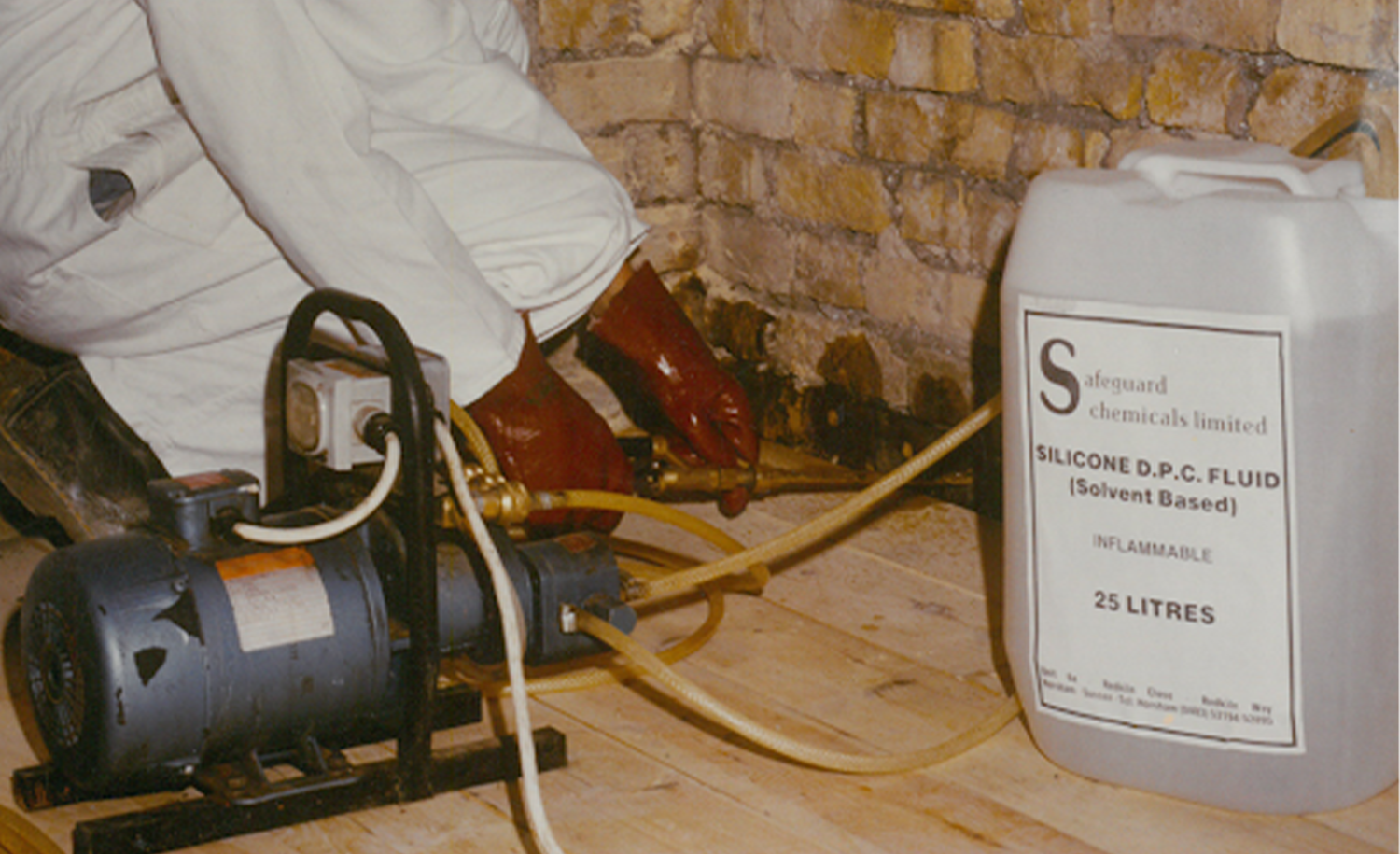 A contractor installs a liquid chemical damp-proof course in 1983.