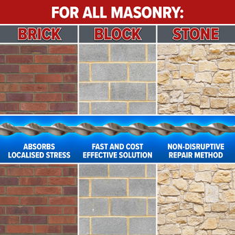 BrickFix Crack Stitching Kit is compatible with brick, block or stone.