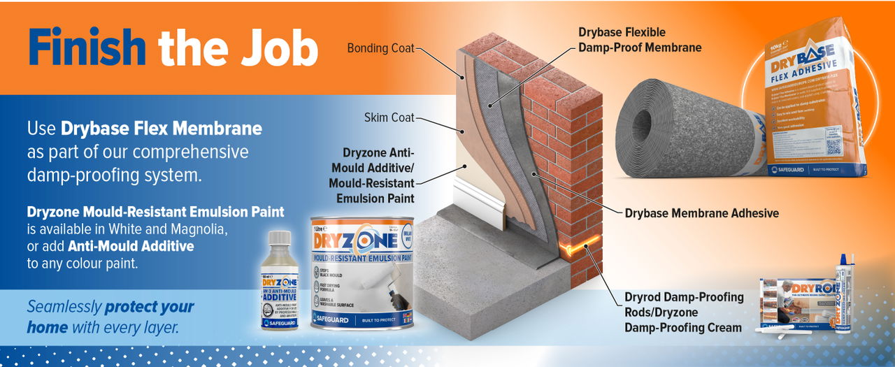 Finish the job with the wider Drybase and Dryzone Damp-Proofing range.