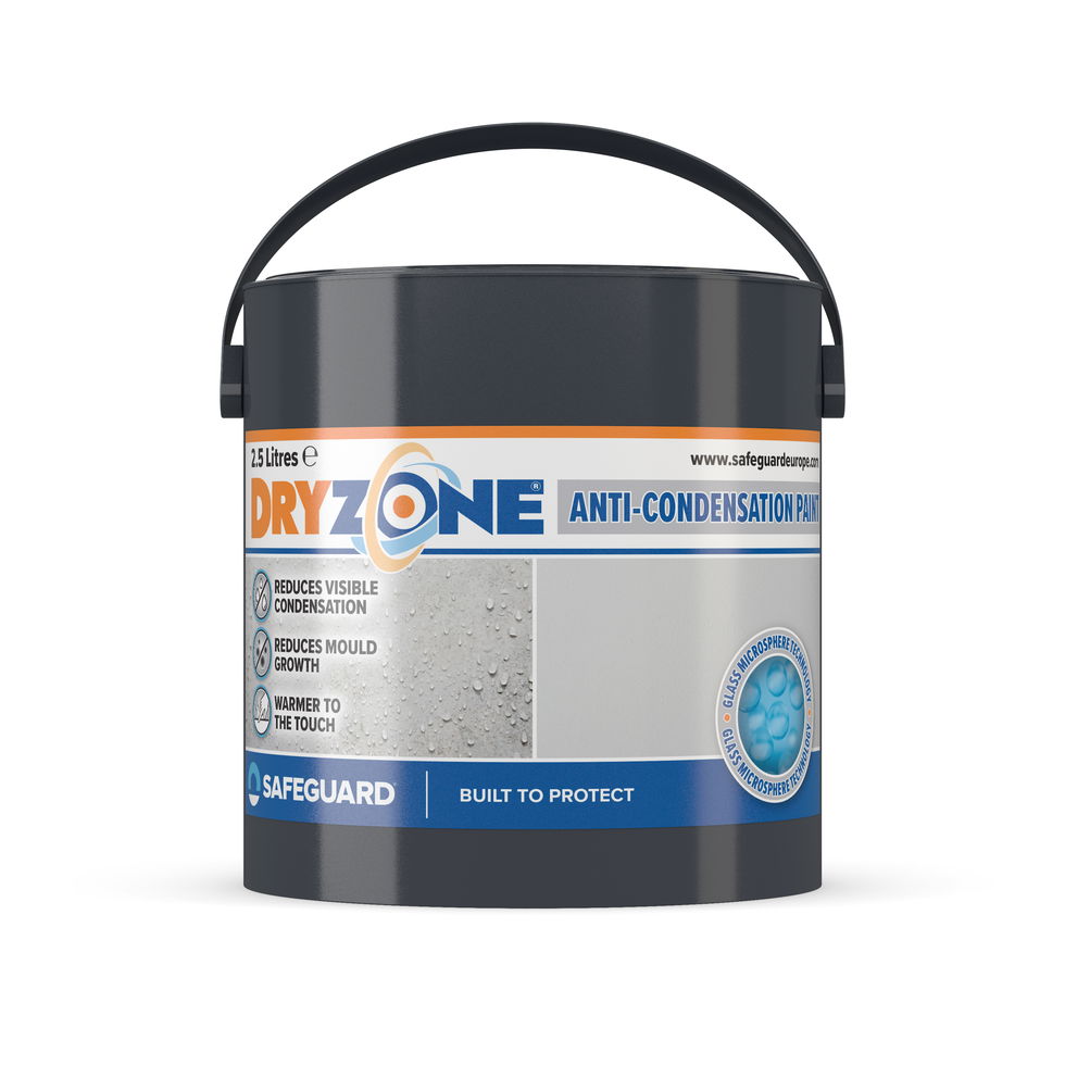 A 2.5 litres can of Dryzone Anti-Condensation Paint.