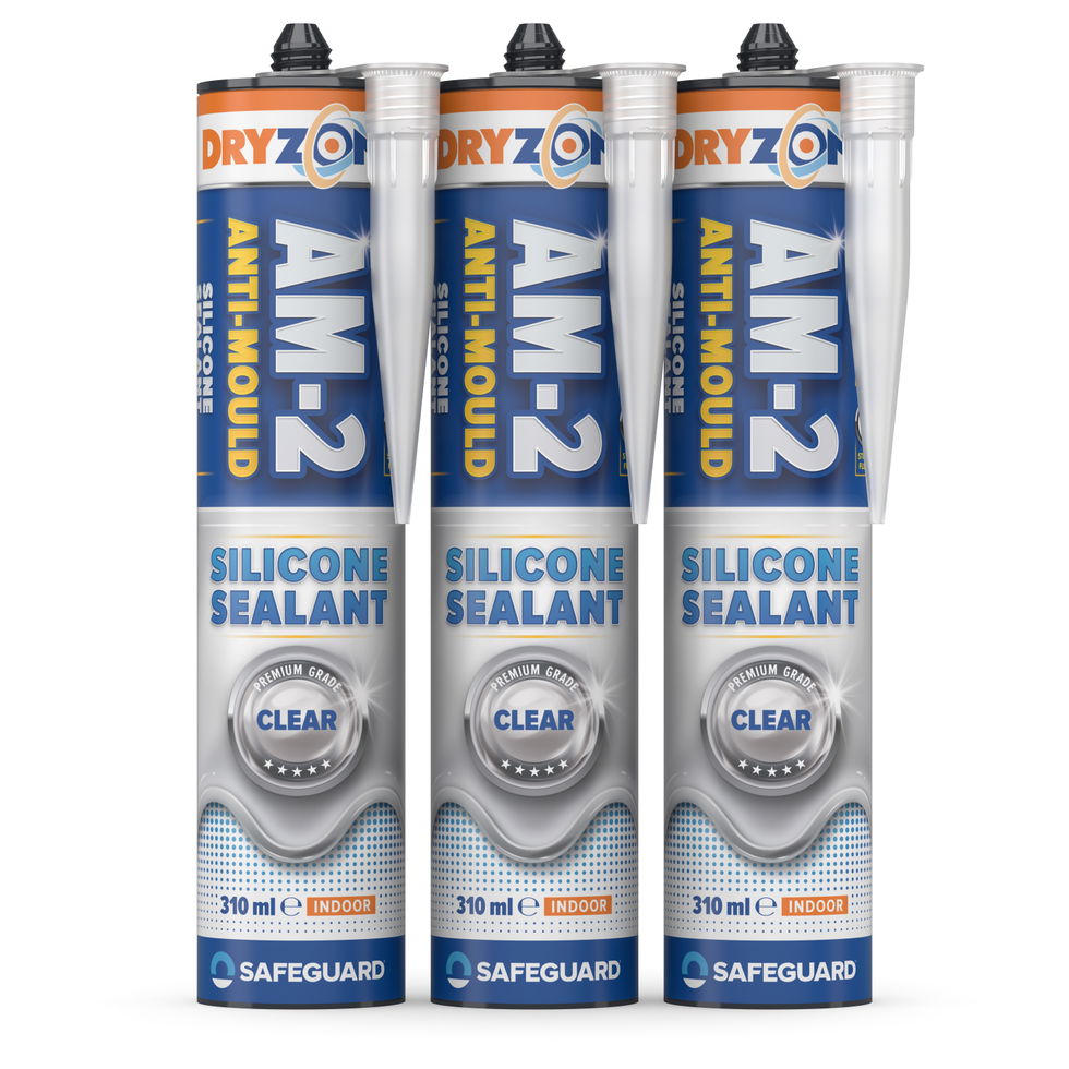 310ml Dryzone AM-2 Silicone Sealant Clear cartridge 3 pack