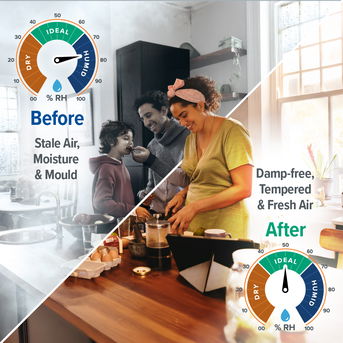 Before: Stale air, moisture and mould. After: damp-free, tempered and fresh air.