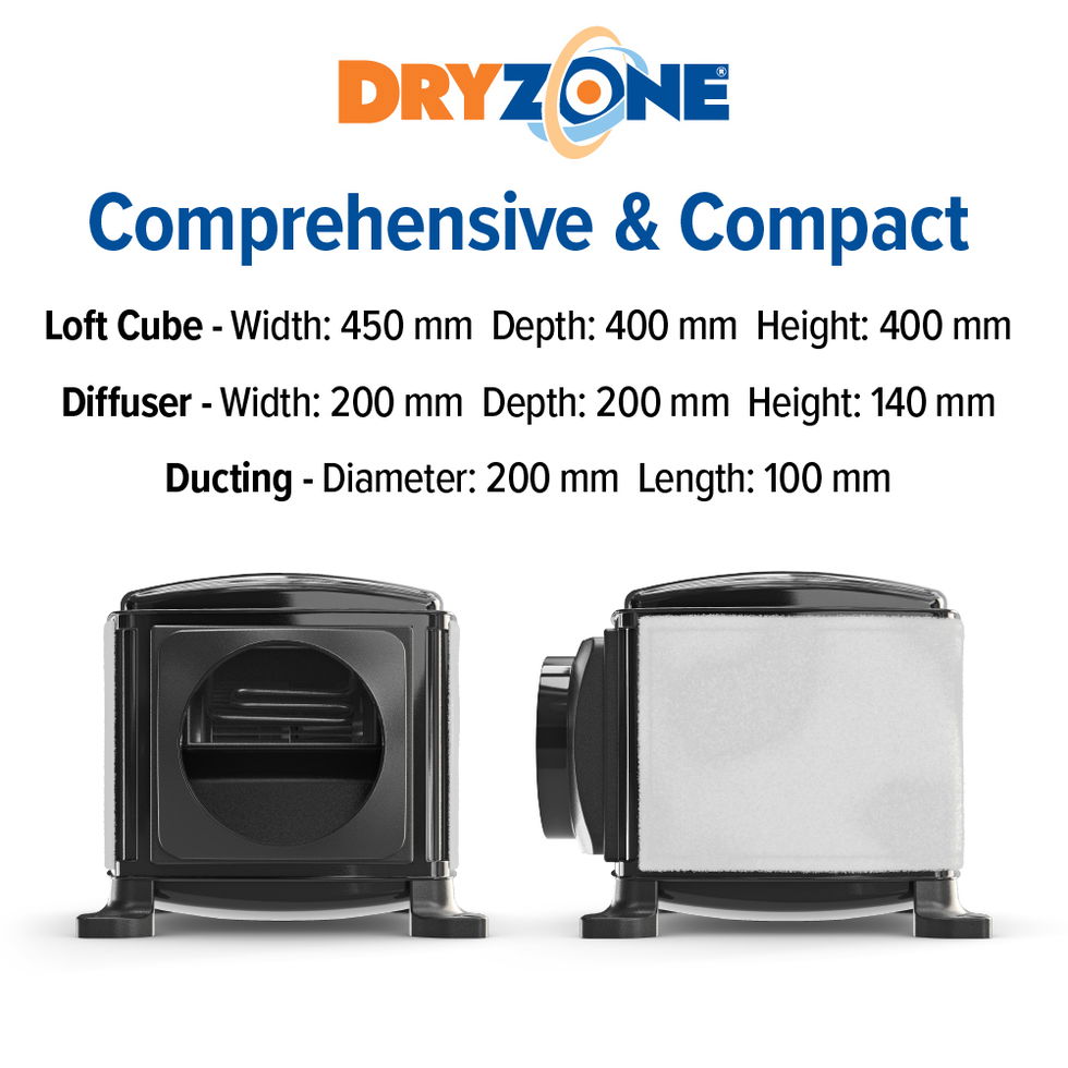 The Dryzone Loft Cube PIV is compact, fitting in most lofts.