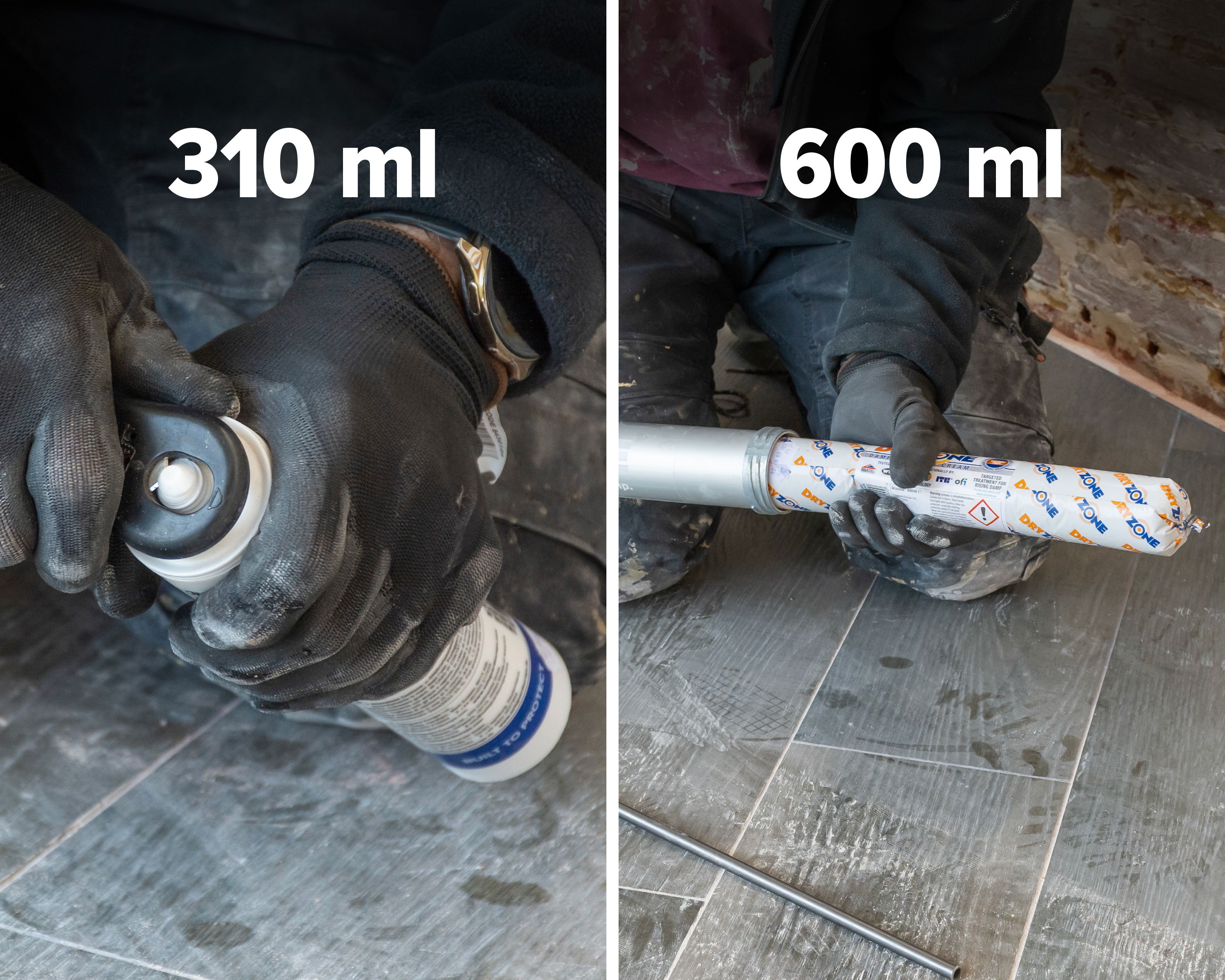 Dryzone cream 310ml and 600ml installation mixed 4