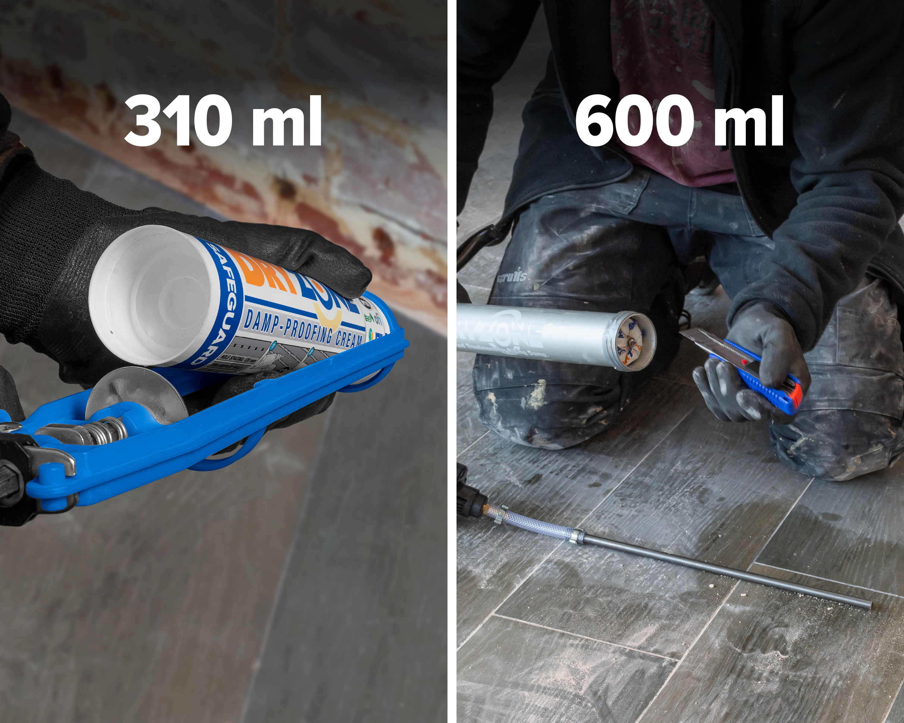 Dryzone cream 310ml and 600ml installation mixed 5