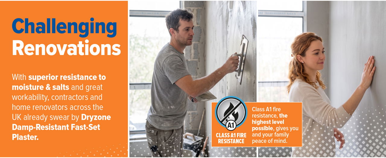 Dryzone Fast-Set Plaster is perfect for challenging renovations.