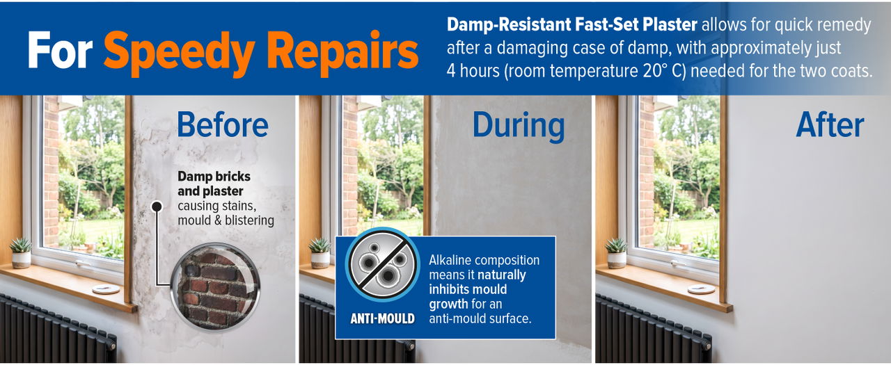 Dryzone Fast-Set Plaster is great for speedy repairs.