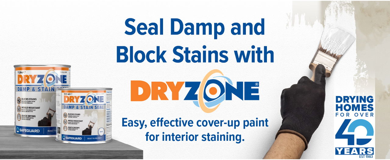 Dryzone Damp and Stain Seal Paint provides easy and effective cover-up paint for interior staining.