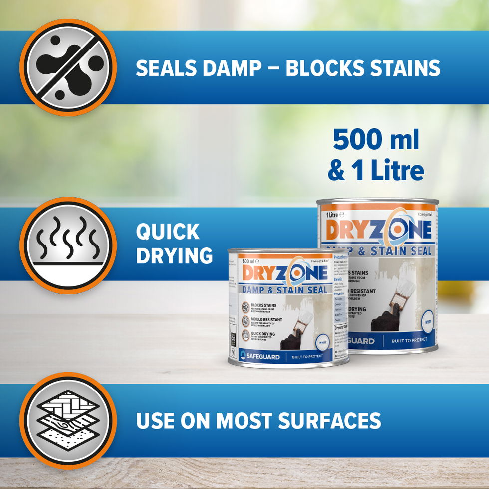 Dryzone Damp & Stain Seal is quick drying and suitable for most surfaces.