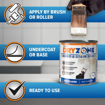 Dryzone Damp & Stain Seal can be applied by brush or roller.