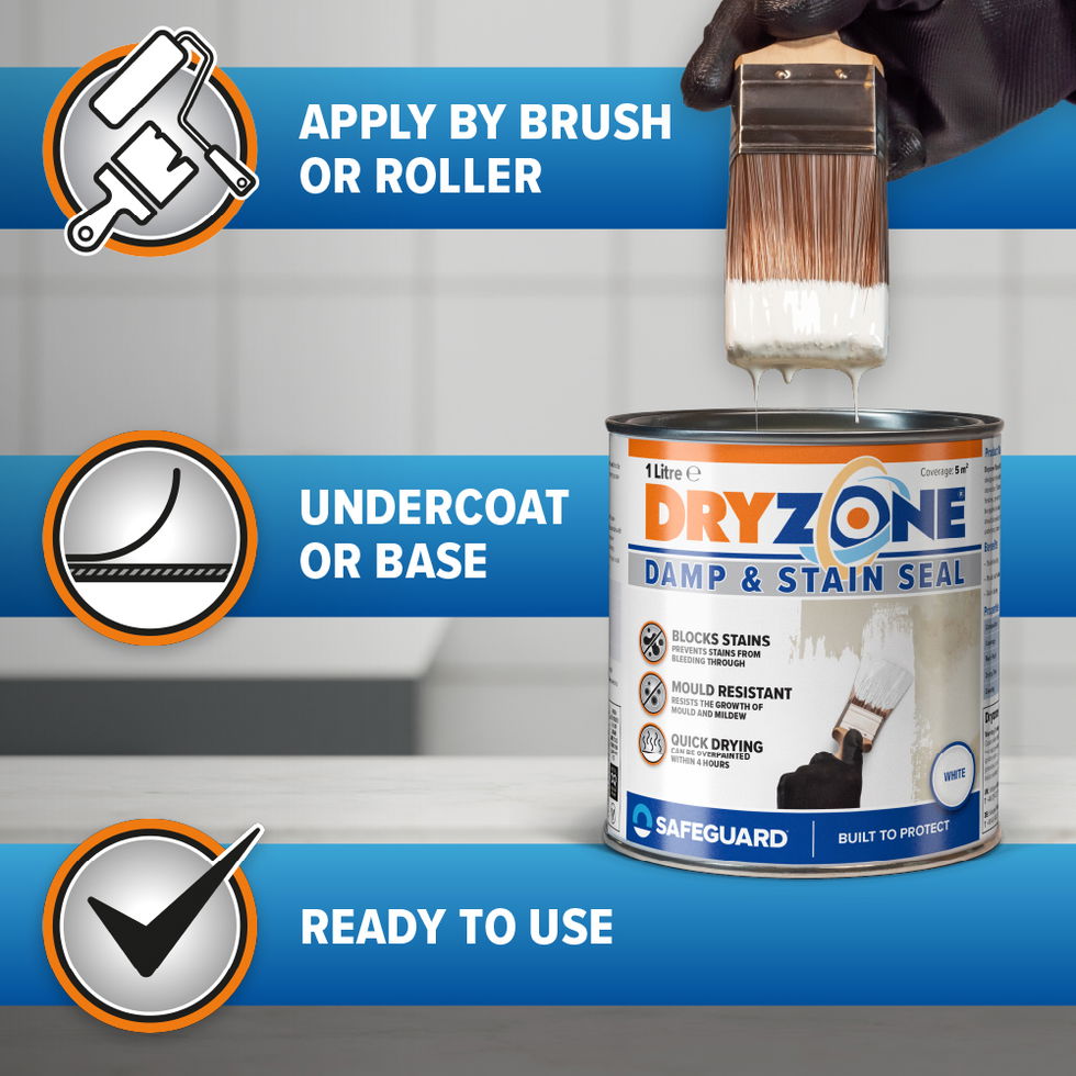 Dryzone Damp & Stain Seal can be applied by brush or roller.