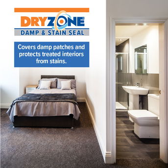 Dryzone Damp & Stain Seal covers damp patches and protects treated interiors from stains.