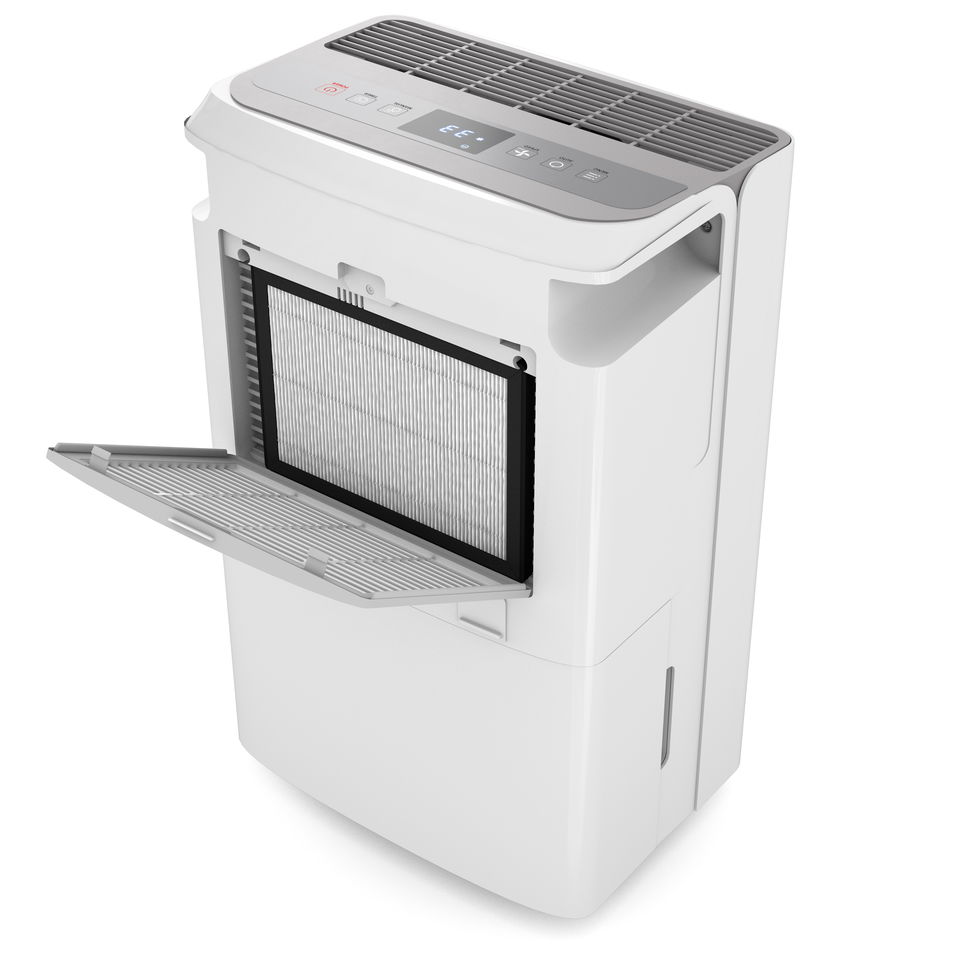 Dryzone Dehumidifier & Air Purifier Filter Installation Detail. (white b/g)