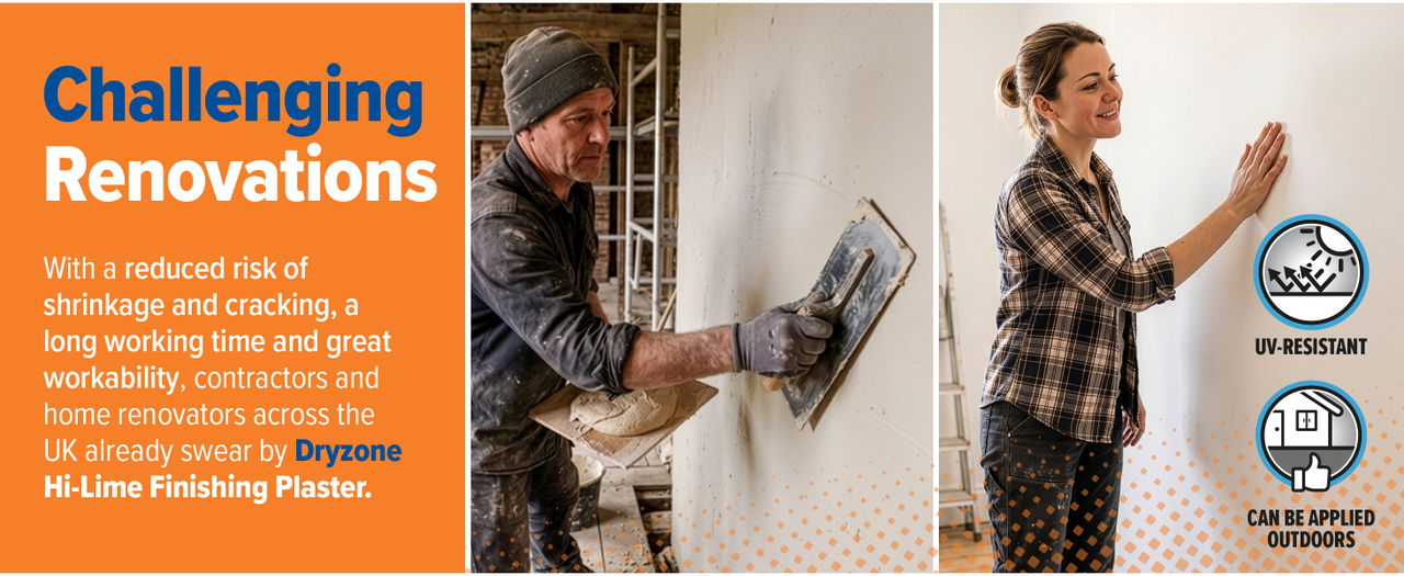 Contractors and DIYers swear by Dryzone Hi-Lime Finishing Plaster