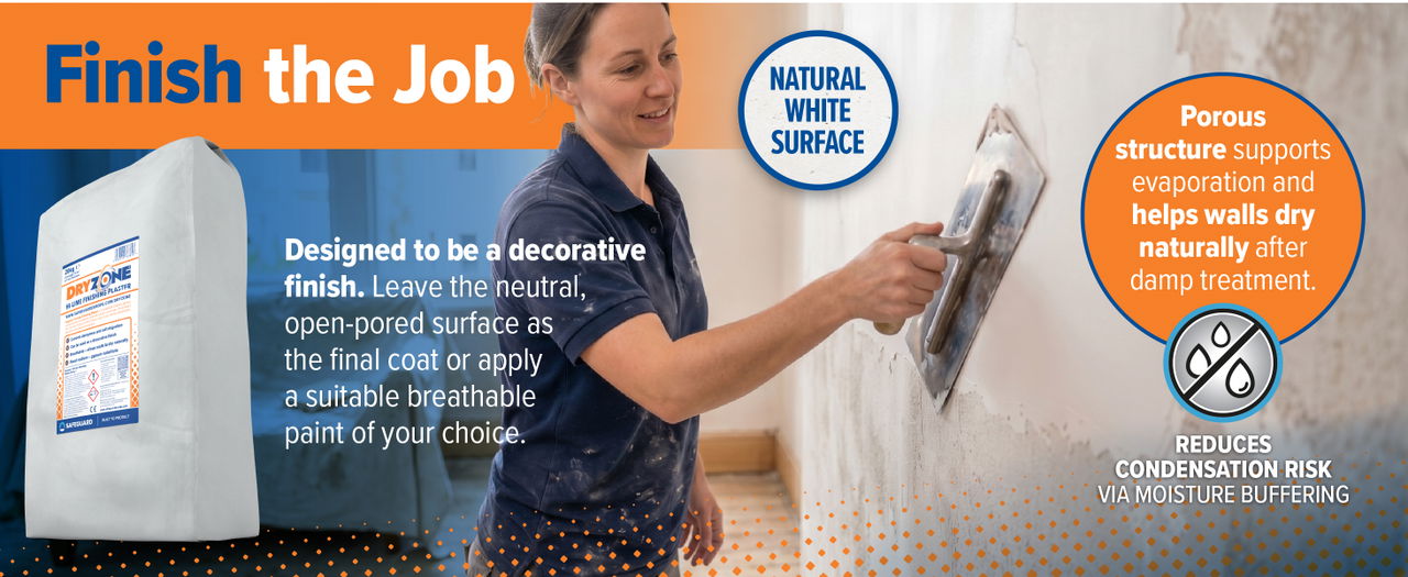 Use Dryzone Hi-Lime Finishing Plaster as the final decorative finish