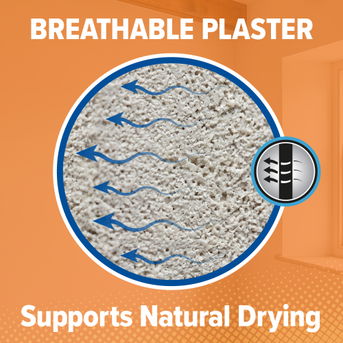 Dryzone Hi-Lime Plaster is breathable to support natural drying