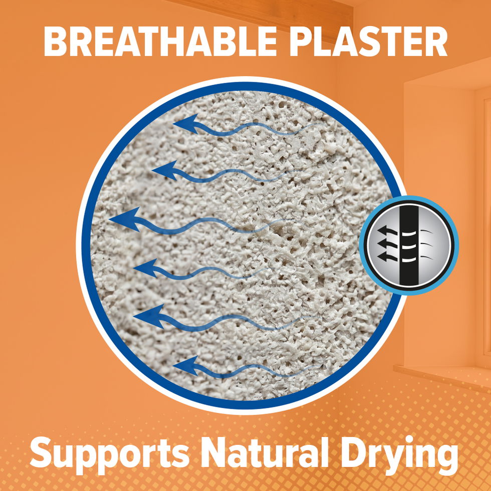 Dryzone Hi-Lime Plaster is breathable to support natural drying