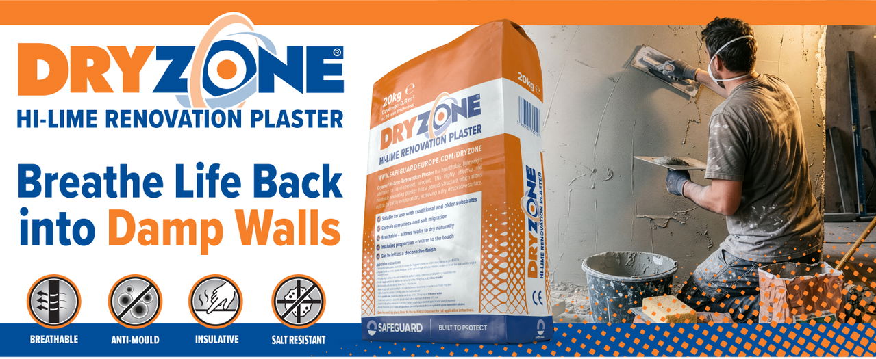 Breathe life back into damp walls with Dryzone Hi-Lime Renovation Plaster.