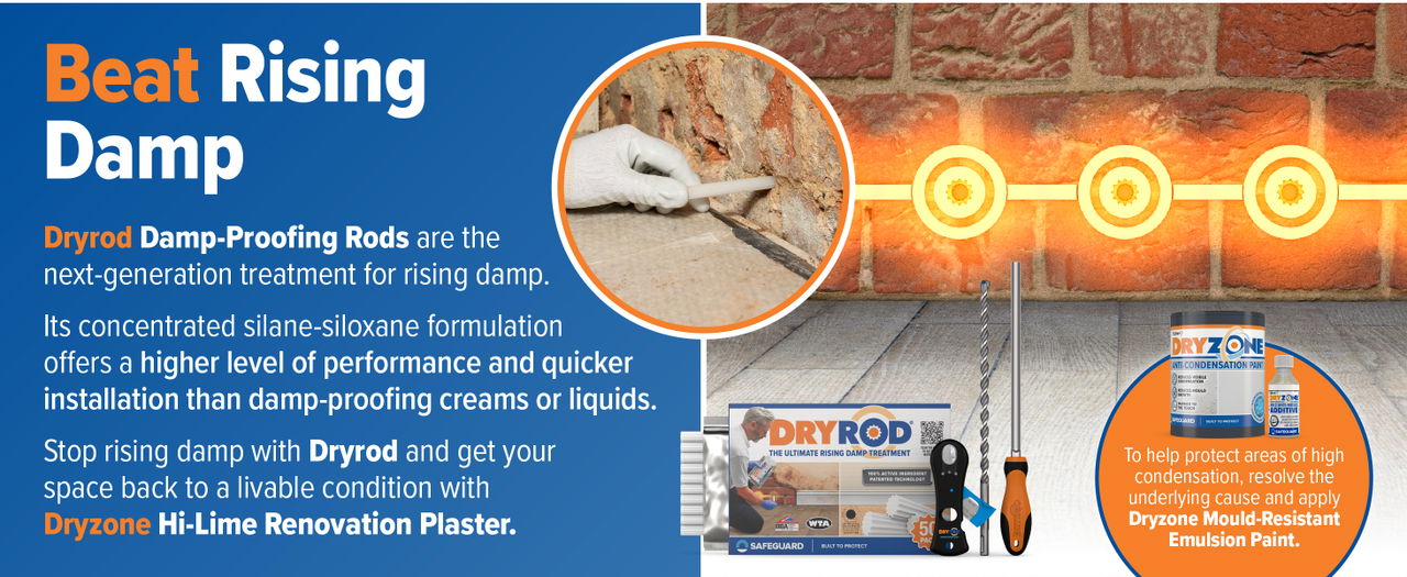 Beat rising damp with Dryzone Hi-Lime Renovation Plaster.