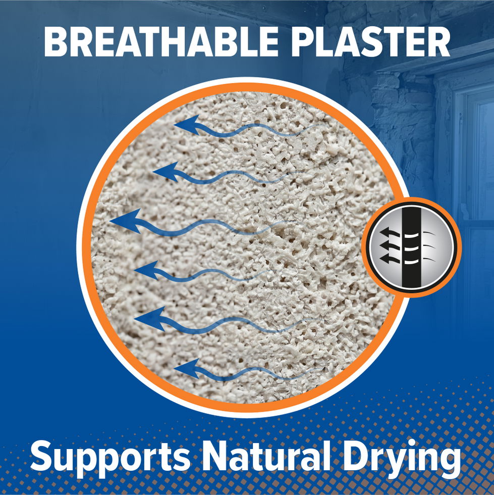 Breathable plaster supports natural drying.