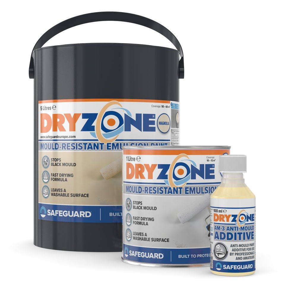 5L Dryzone Anti-Mould Paint Magnolia 1L Anti-Mould Paint White with Dryzone Mould Additive 1 (white b/g)