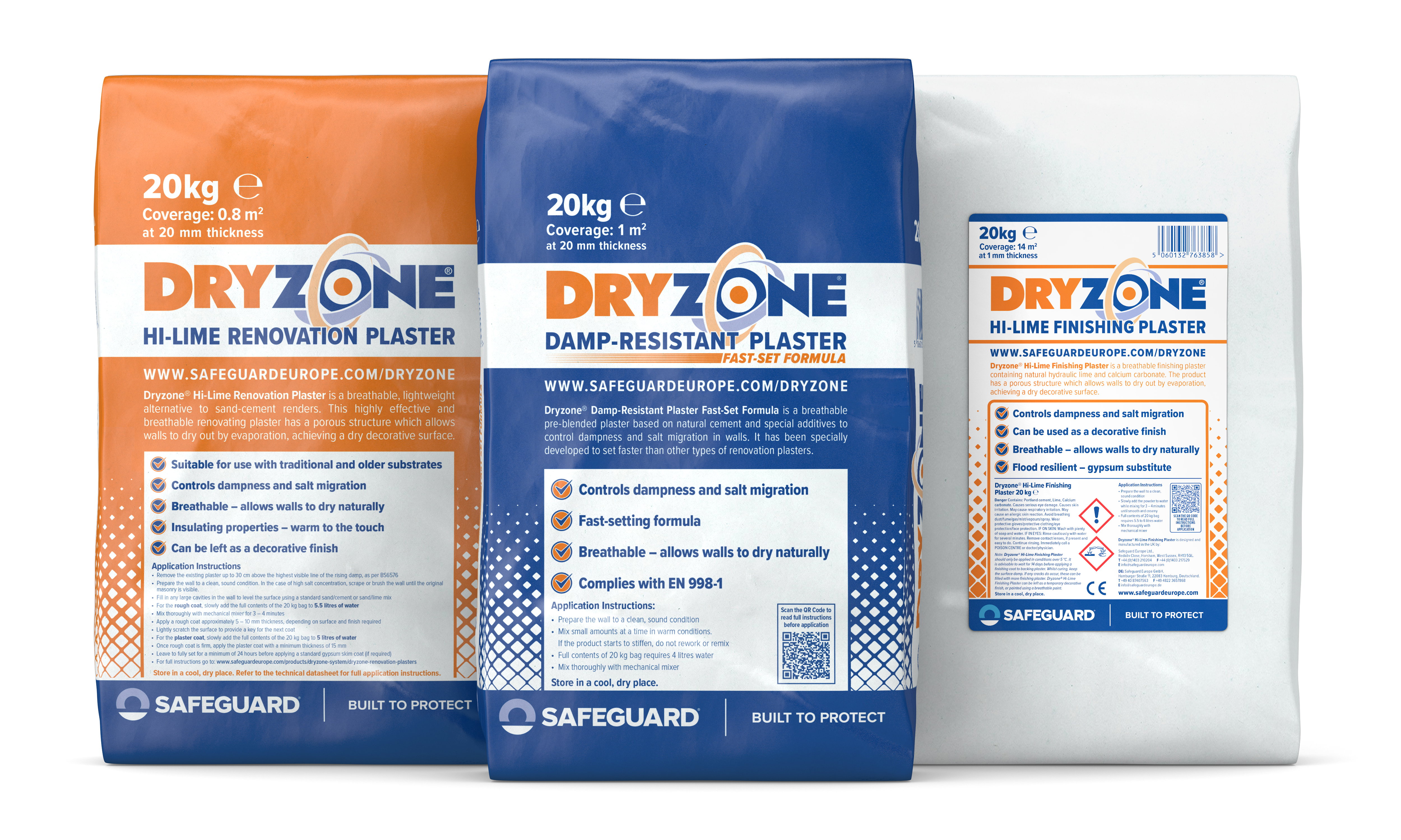 20kg Dryzone Renovation and Finishing Plasters x3 2026 range (white b/g)