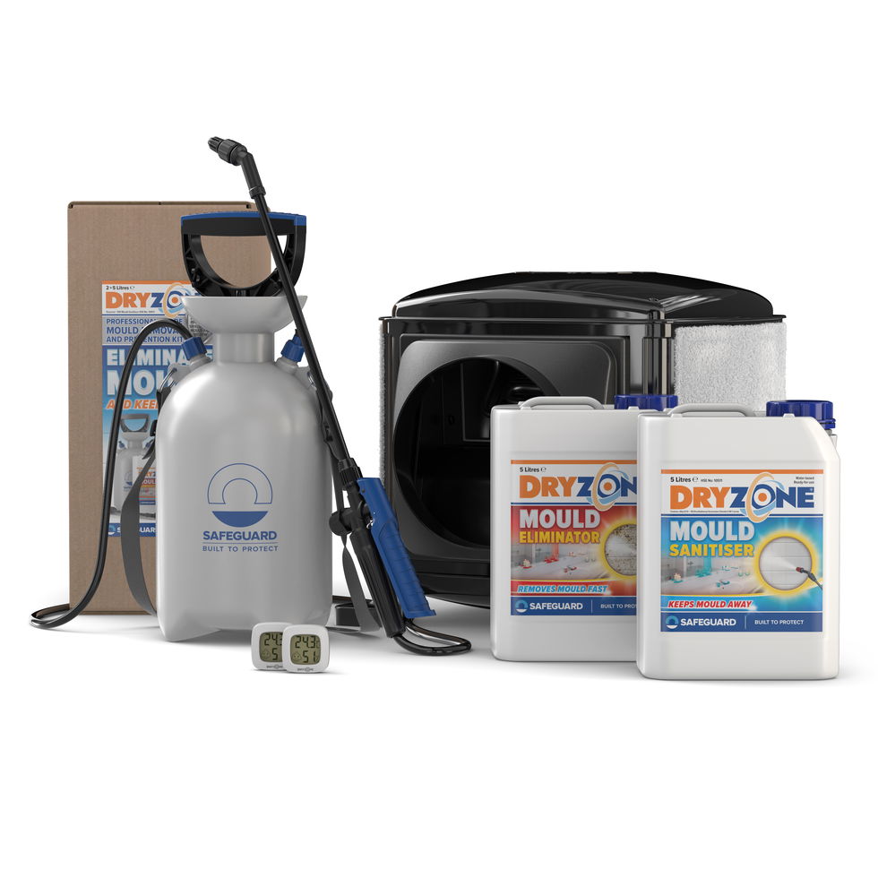Dryzone Ventilation Kit. PIV, Mould Removal & Prevention Kit and 2 Hygrometers. White background.