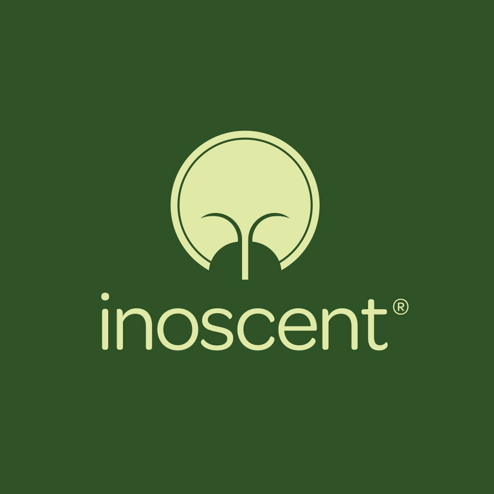 Inoscent logo on dark green b/g.