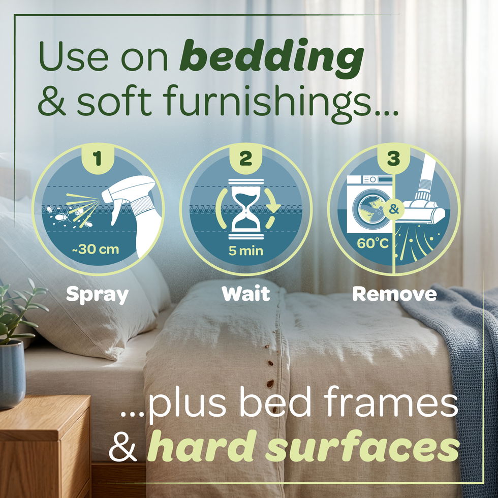 Use on bedding and soft furnishings... plus bed frames and hard surfaces