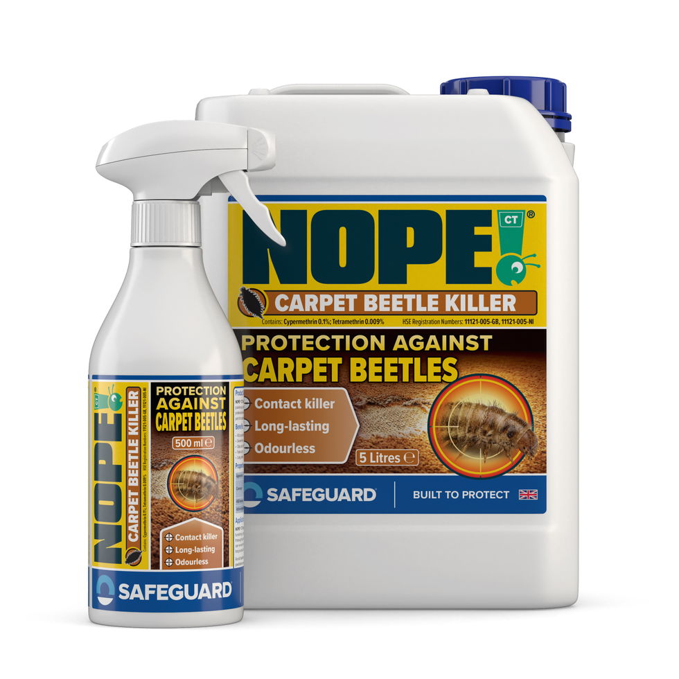 500ml and 5L NOPE! Carpet Beetle Killer AST (white b/g)