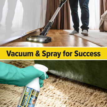 Combine regular vacuuming with the spray for success.