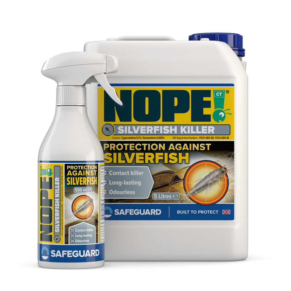 NOPE! Silverfish Killer 500ml spray and 5l can (white b/g)