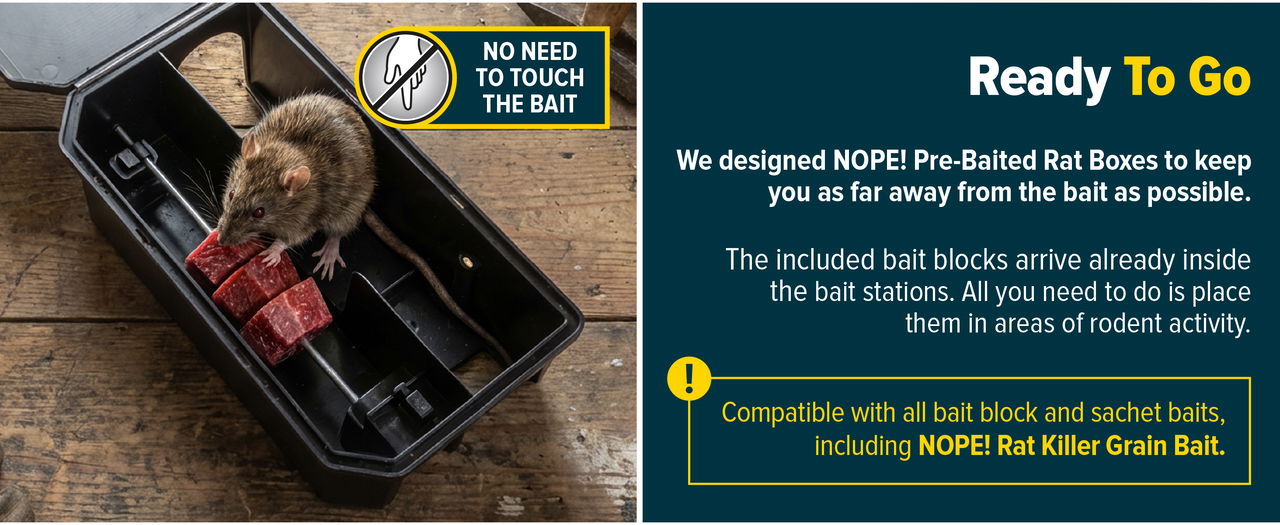 NOPE! Pre-Baited Rat Boxes are ready to go.