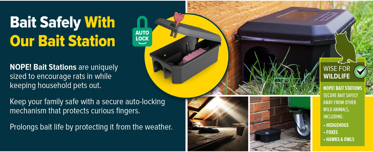 Bait safely with NOPE! Pre-Baited Rat Boxes.