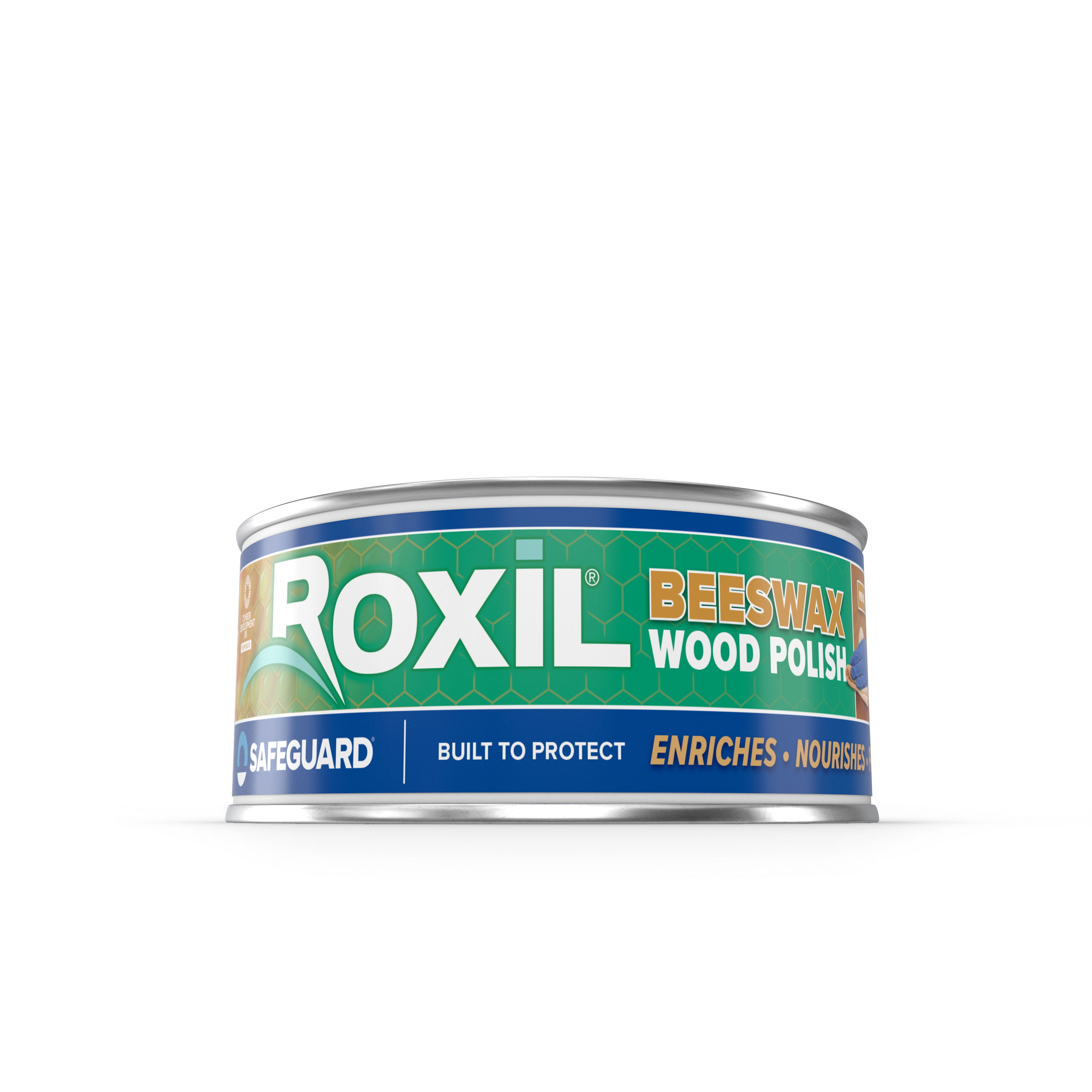 Roxil Beeswax Wood Polish tin 300 g dramatic view.