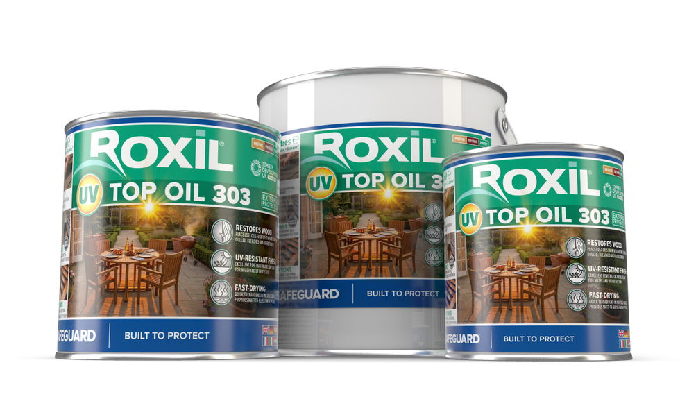 500ml 1 L 2½ L Roxil UV Top Oil 303 dramatic group shot