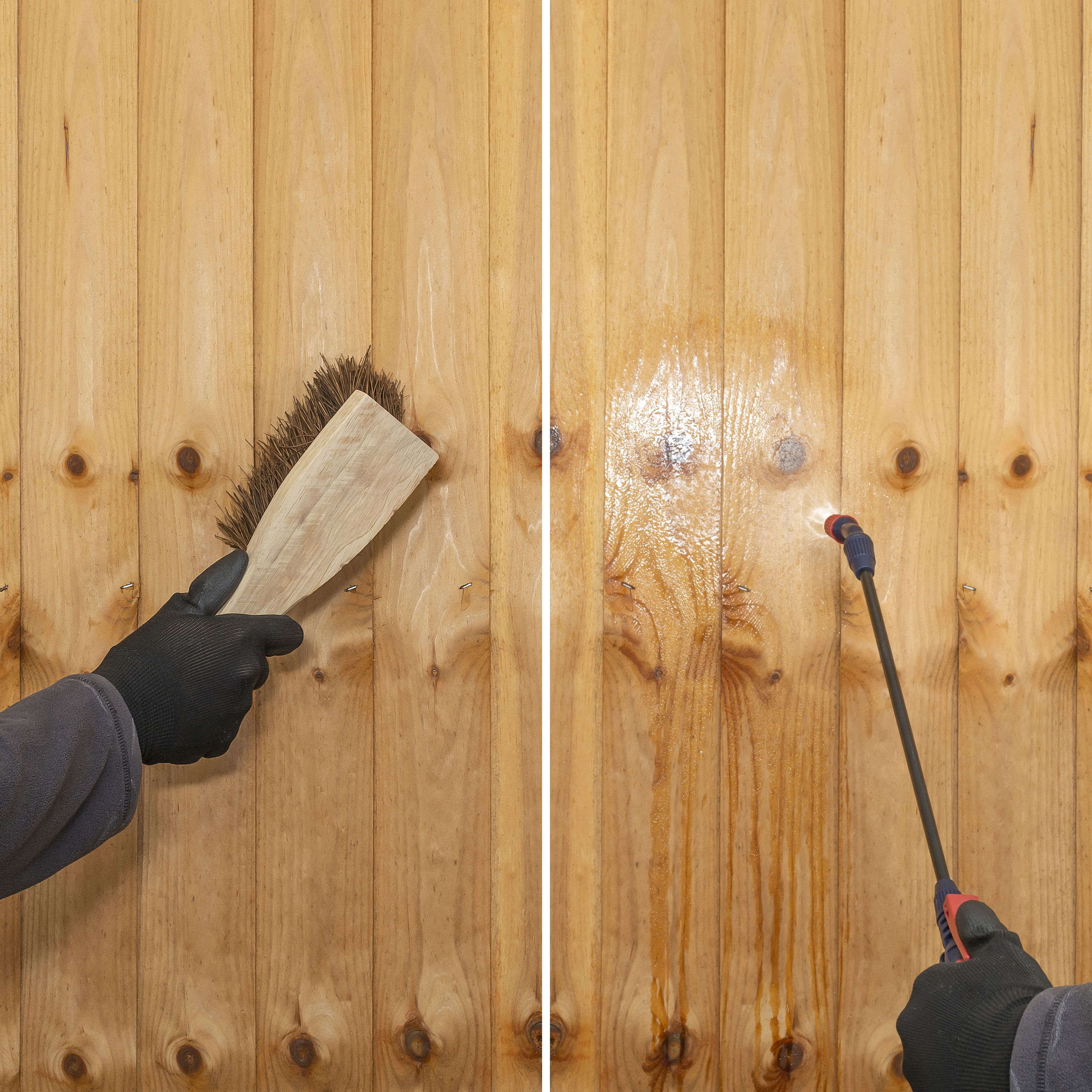 Roxil Cream preparation - brush and wash wooden fence