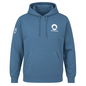 Safeguard Hoodie, in mindful blue. White background.