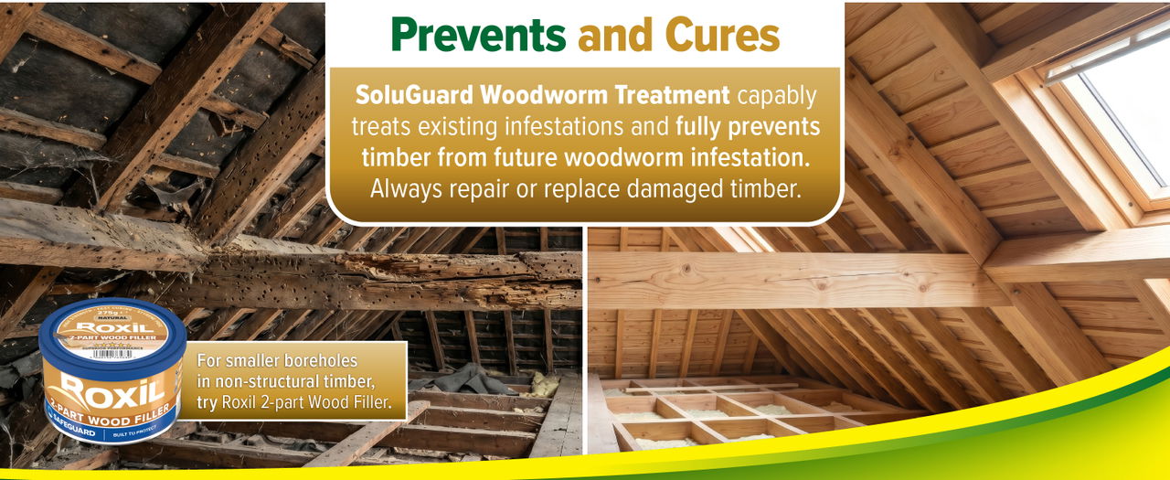 SoluGuard Woodworm Treatment prevents and cures woodworm