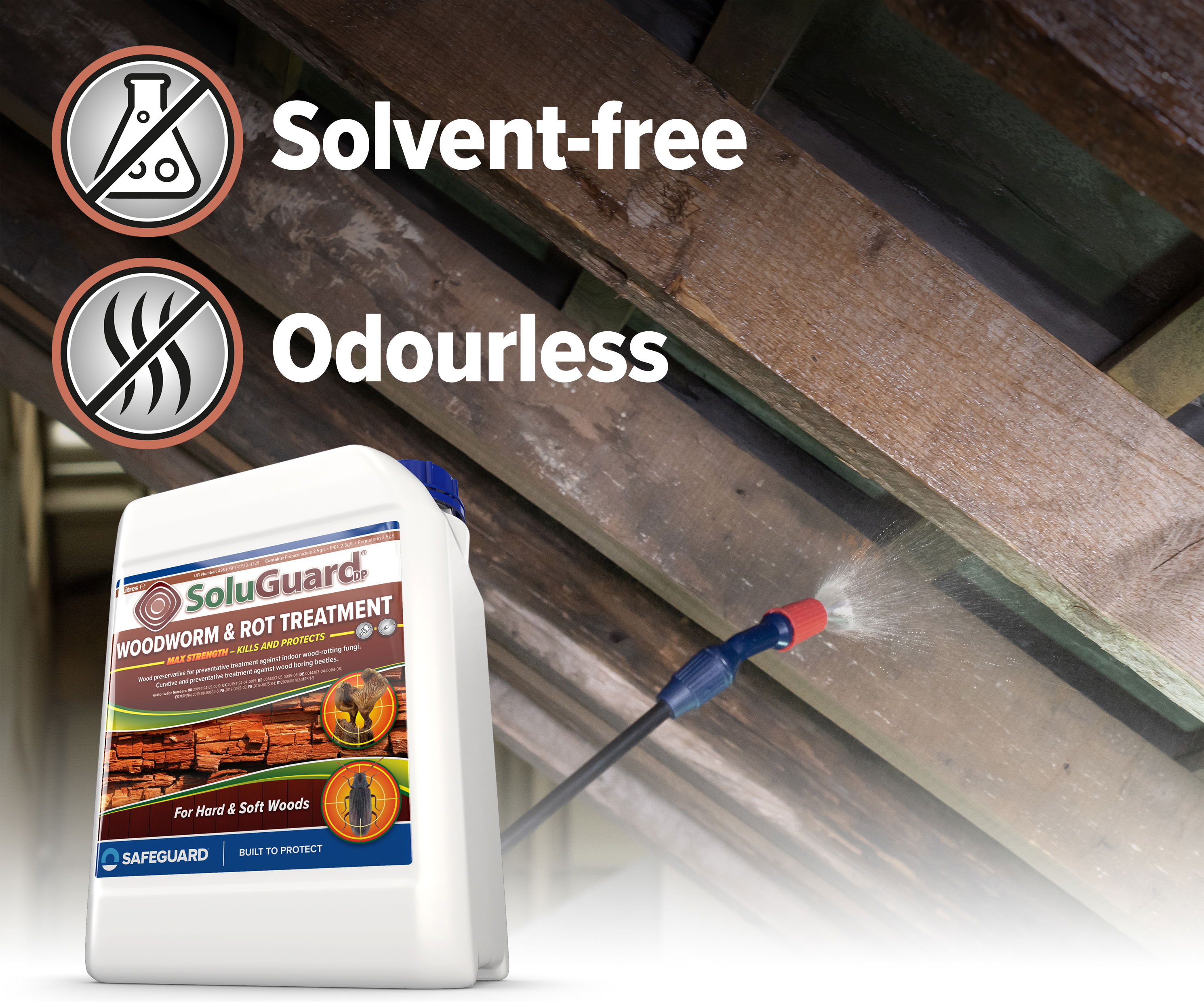 SoluGuard Woodworm and Rot odourless solvent free spraying joists