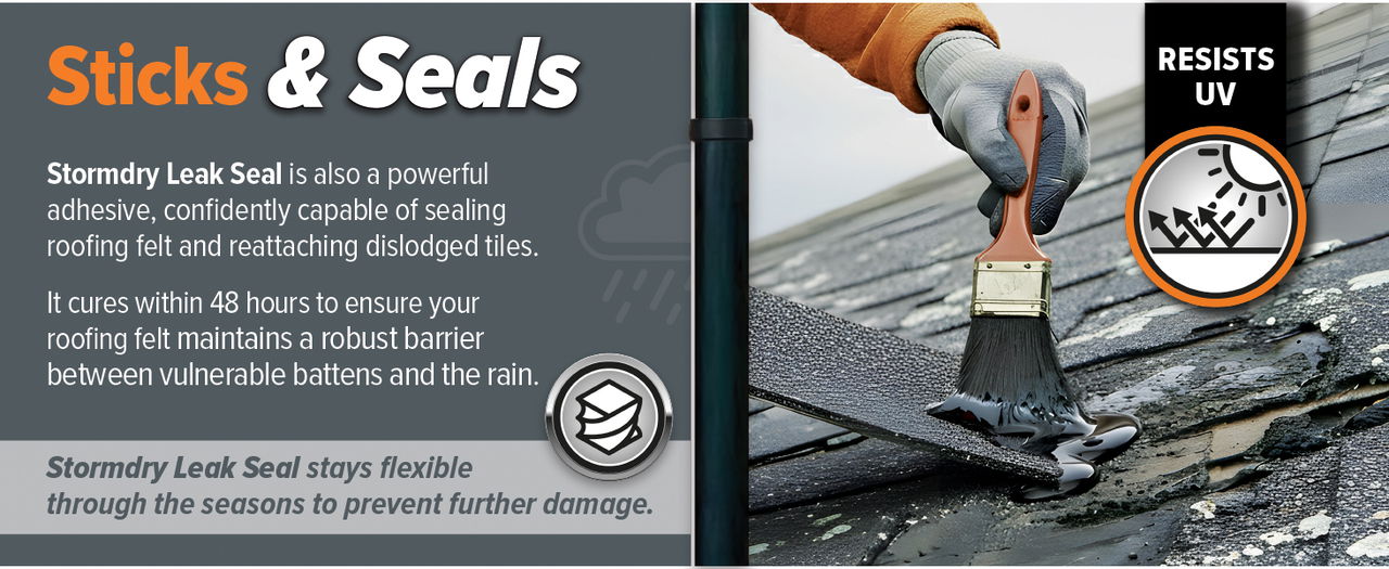Stormdry Leak Seal is a powerful adhesive for roof tiles.
